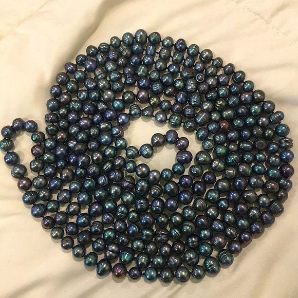 Vintage Peacock Pearls Necklace Endless Strand 99 inches Long - Picture 7 of 12